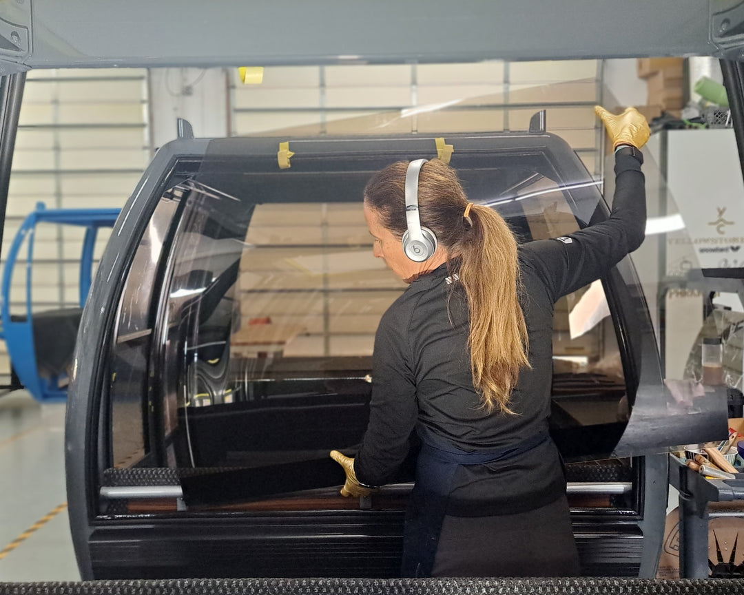 Installing new ski gondola window